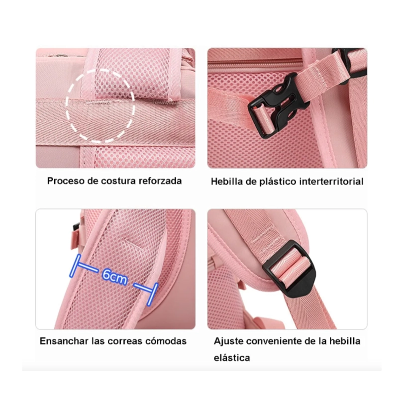 MOCHILA DE VIAJE VIRAL MULTIPLES COMPARTIMENTOS COLOR ROSA - 4