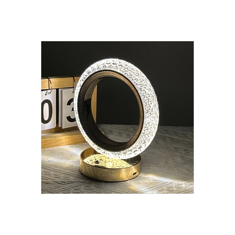 LAMPARA DE MESA LED RECARGABLE DISEÑO CIRCULAR DORADO DIMERIZABLE 3 TONOS - 1