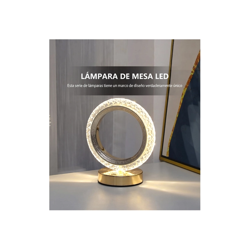 LAMPARA DE MESA LED RECARGABLE DISEÑO CIRCULAR DORADO DIMERIZABLE 3 TONOS - 2
