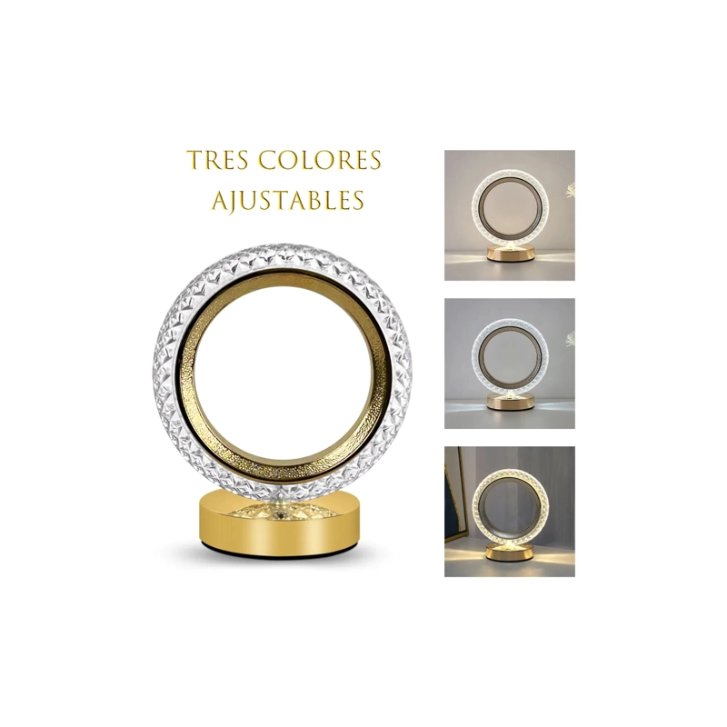 LAMPARA DE MESA LED RECARGABLE DISEÑO CIRCULAR DORADO DIMERIZABLE 3 TONOS - 3