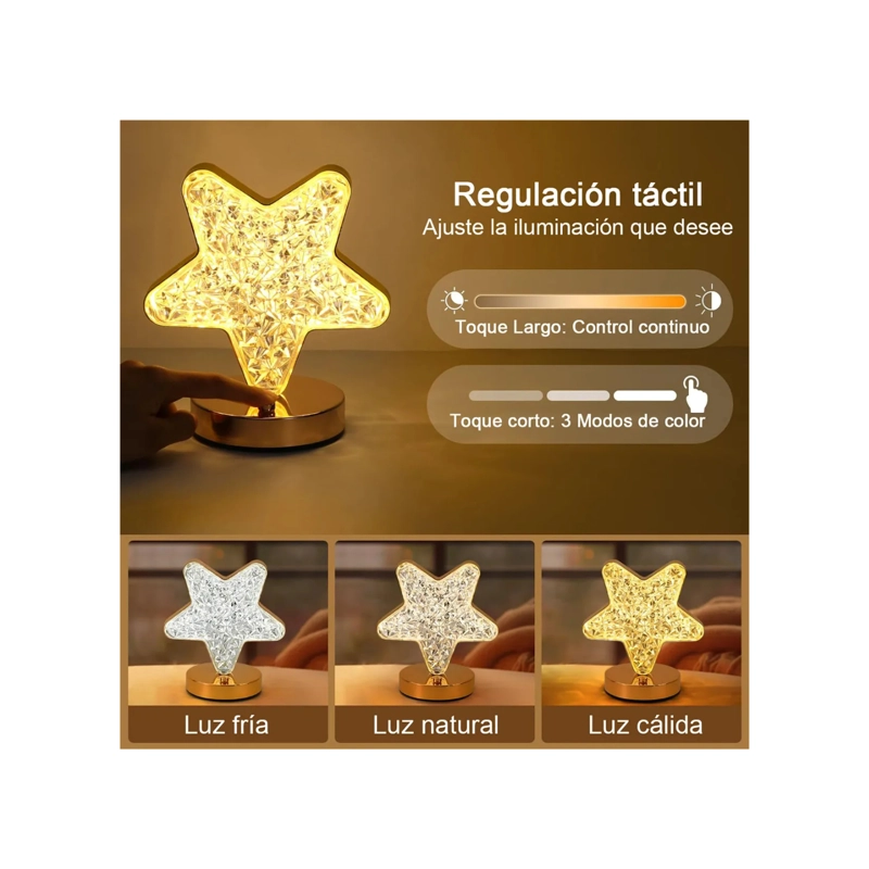 LAMPARA DE MESA LED RECARGABLE DISEÑO ESTRELLA DORADO 3 TONOS - 7