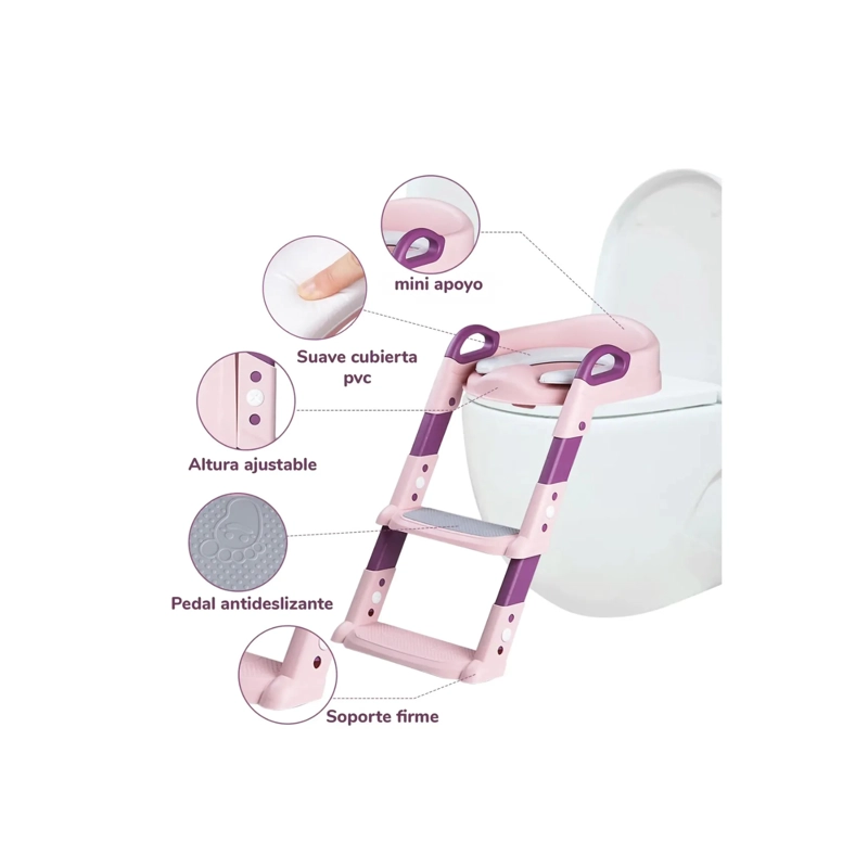ASIENTO ESCALERA DE ENTRENAMIENTO DE BAÑO PARA NIÑOS, TABURETE PLEGABLE - ROSA - 3
