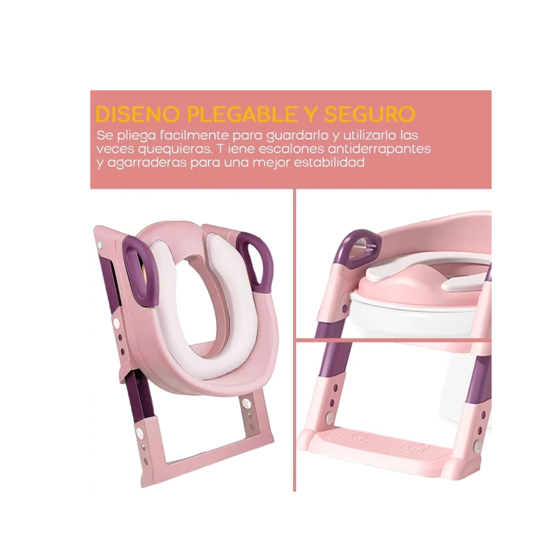 ASIENTO ESCALERA DE ENTRENAMIENTO DE BAÑO PARA NIÑOS, TABURETE PLEGABLE - ROSA - 4