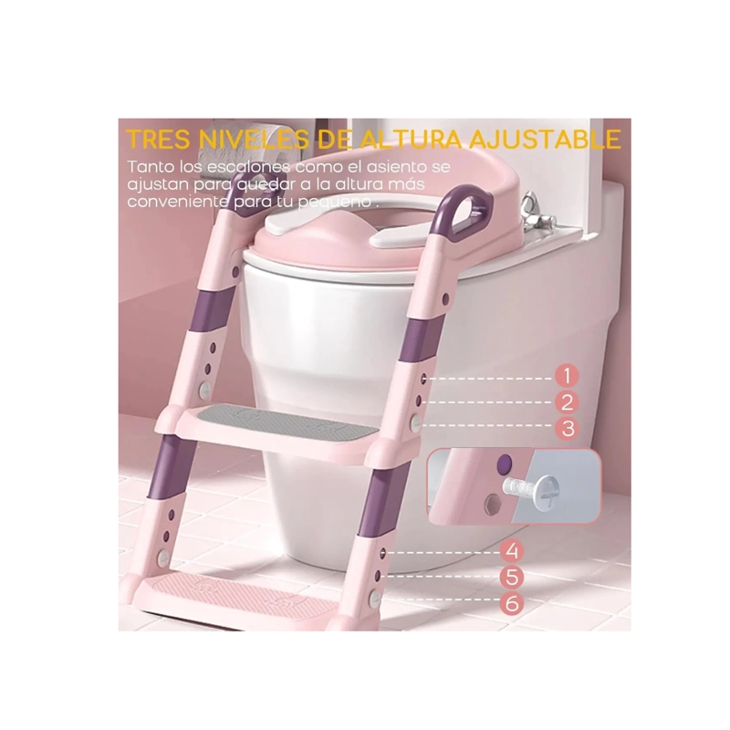 ASIENTO ESCALERA DE ENTRENAMIENTO DE BAÑO PARA NIÑOS, TABURETE PLEGABLE - ROSA - 5