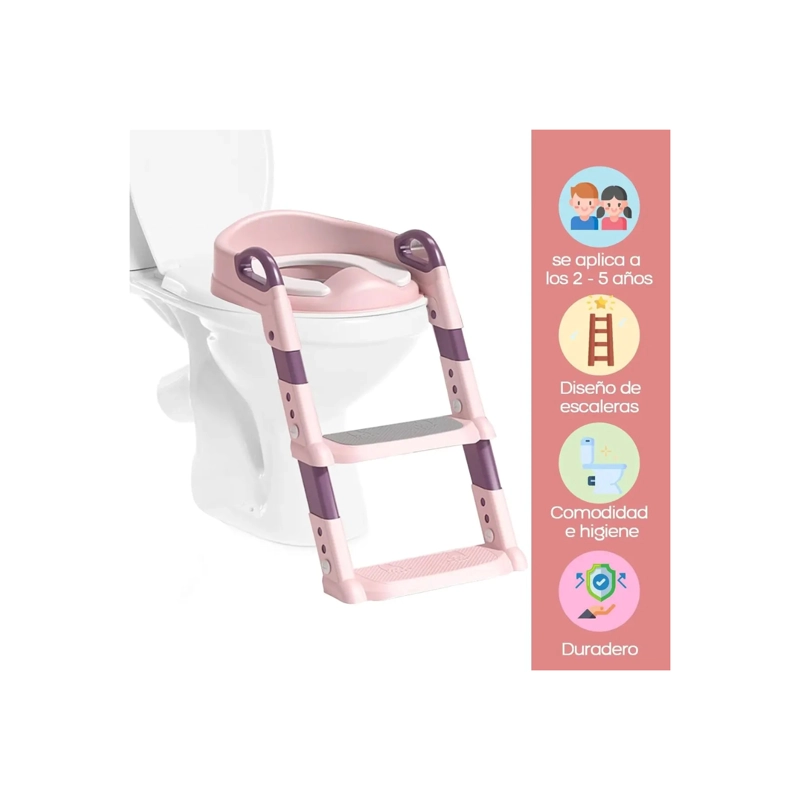 ASIENTO ESCALERA DE ENTRENAMIENTO DE BAÑO PARA NIÑOS, TABURETE PLEGABLE - ROSA - 6