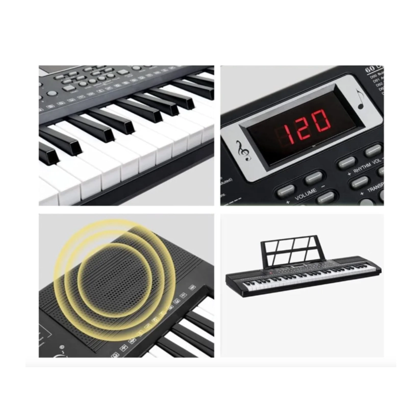 TECLADO 61 TECLAS NEGRO CON PANTALLA LCD Y GRABADOR IDEAL PRINCIPIANTES - 6