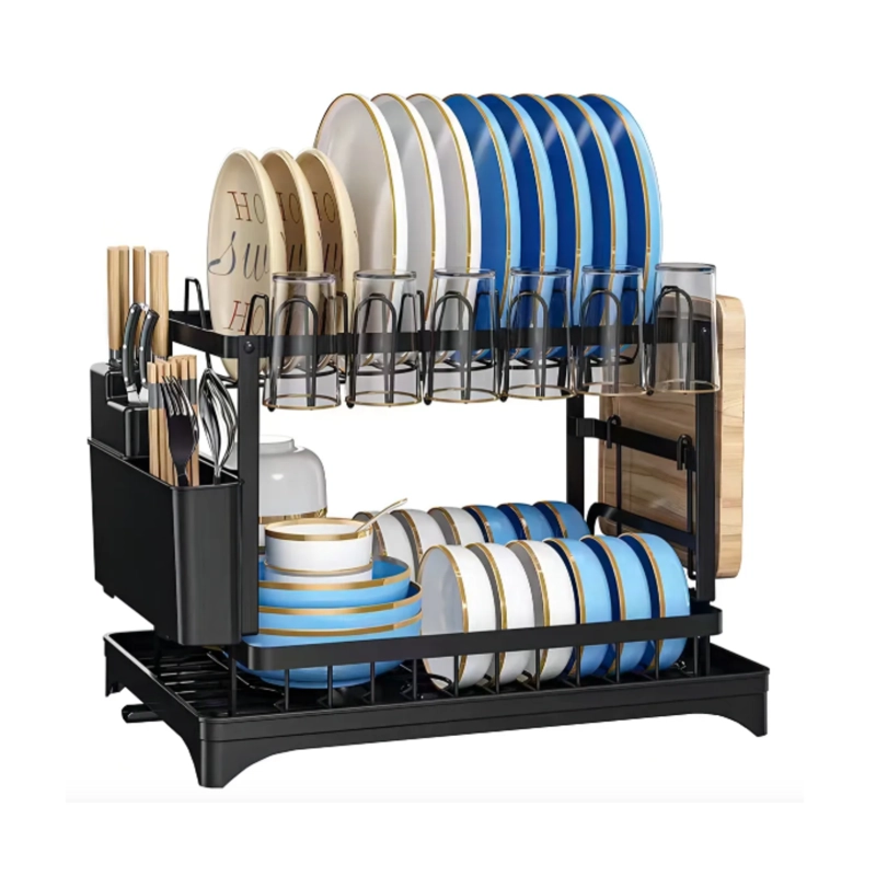 SECADOR ESCURRIDOR DE LOZA 2 NIVELES METAL NEGRO - GRAN CAPACIDAD Y DISEÑO MODERNO - 1