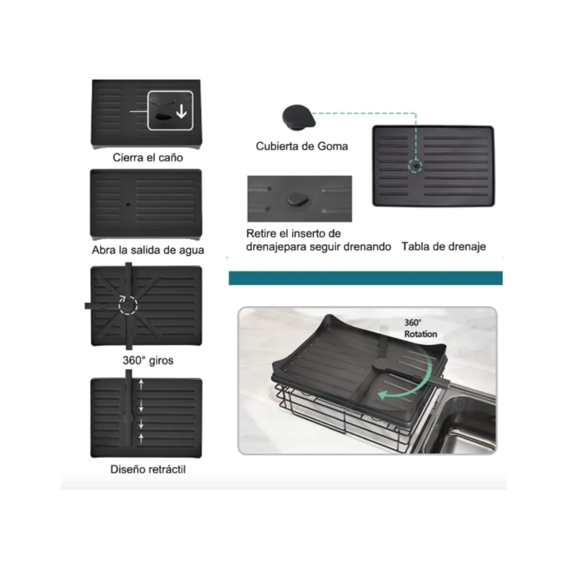 SECADOR ESCURRIDOR DE LOZA 2 NIVELES METAL NEGRO - GRAN CAPACIDAD Y DISEÑO MODERNO - 4