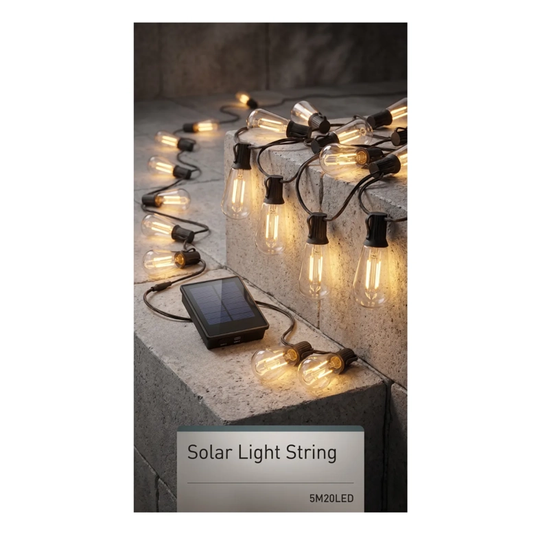 GUIRNALDA SOLAR LED 20 AMPOLLETAS 5 METROS LUZ CALIDA AMARILLA - 1