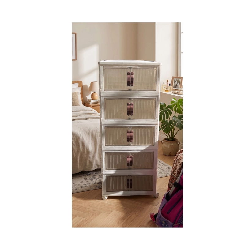 CAJON ARMARIO MULTIUSOS ROPA Y ZAPATOS PLEGABLE 5 NIVELES BLANCO CAJONERA CON RUEDAS - BEIGE CAFE - 2