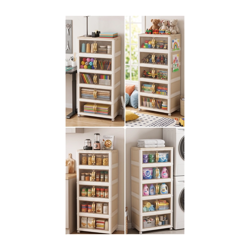 CAJON ARMARIO MULTIUSOS ROPA Y ZAPATOS PLEGABLE 5 NIVELES BLANCO CAJONERA CON RUEDAS - BEIGE CAFE - 3