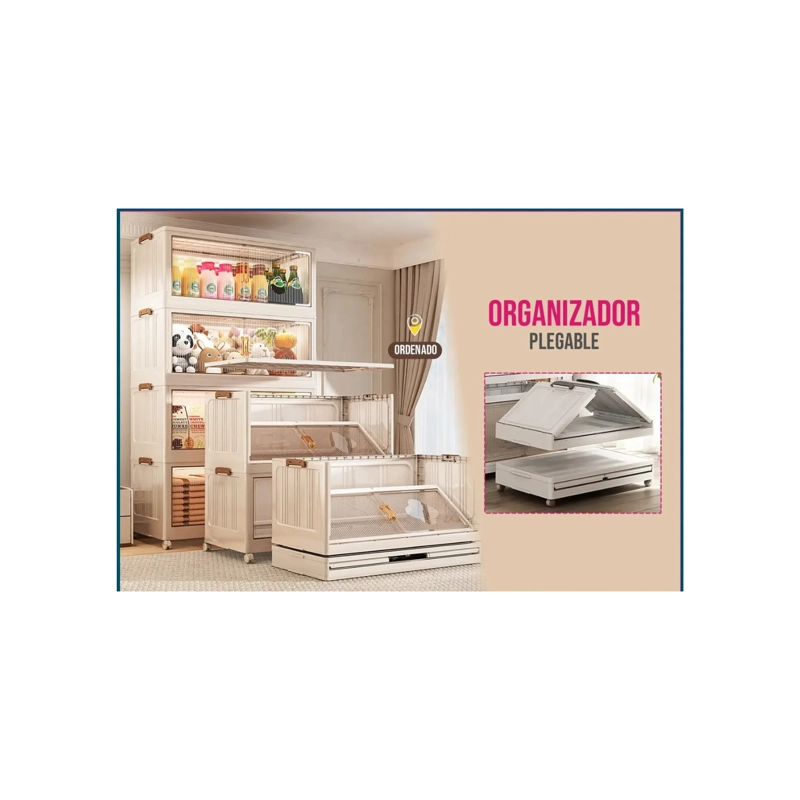 CAJON ARMARIO MULTIUSOS ROPA Y ZAPATOS PLEGABLE 5 NIVELES BLANCO CAJONERA CON RUEDAS - BEIGE CAFE - 4