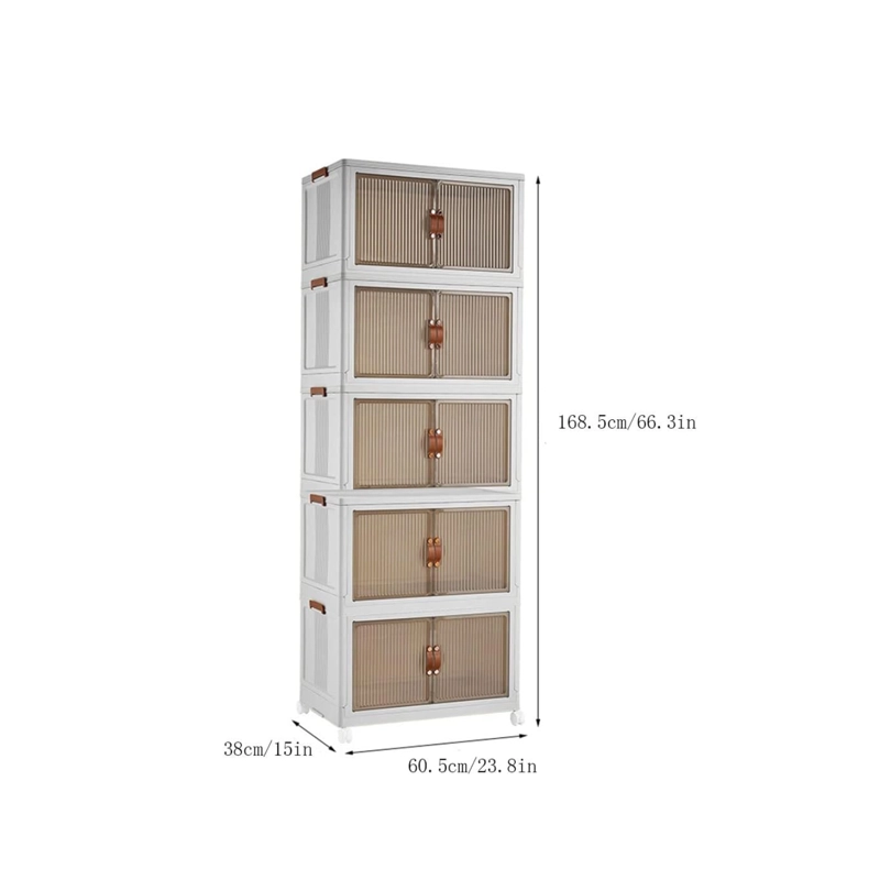 CAJON ARMARIO MULTIUSOS ROPA Y ZAPATOS PLEGABLE 5 NIVELES BLANCO CAJONERA CON RUEDAS - BEIGE CAFE - 6