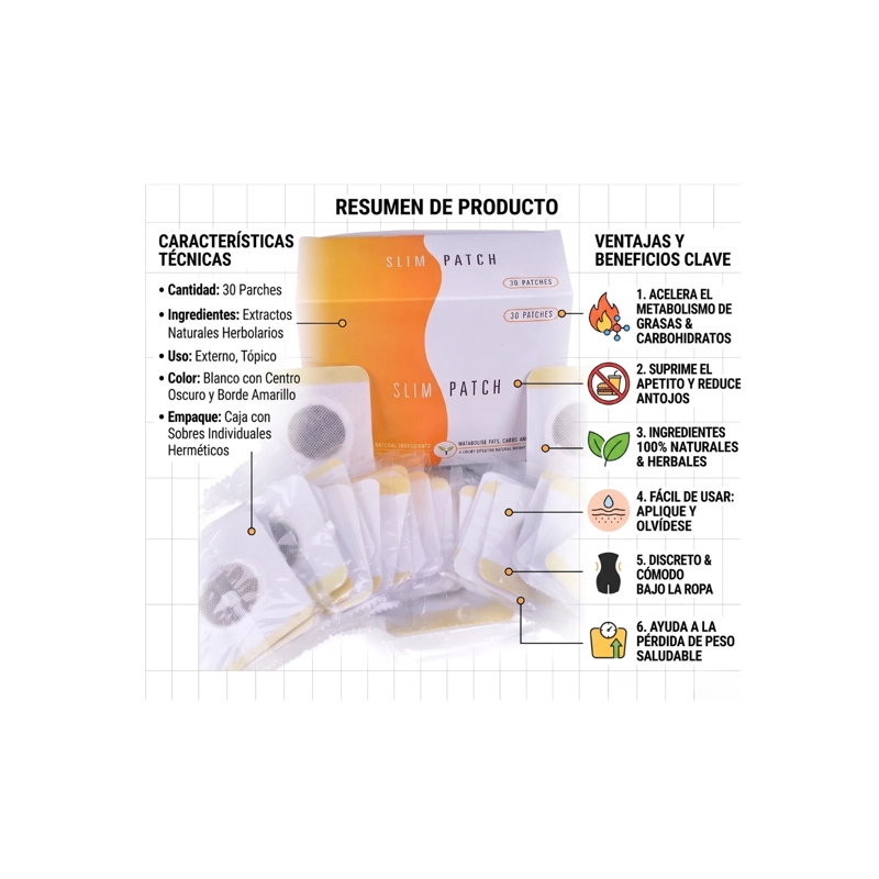 PARCHES REDUCTORES SLIM PATCH CAJA 30 UNIDADES TRATAMIENTO ADELGAZANTE - 5