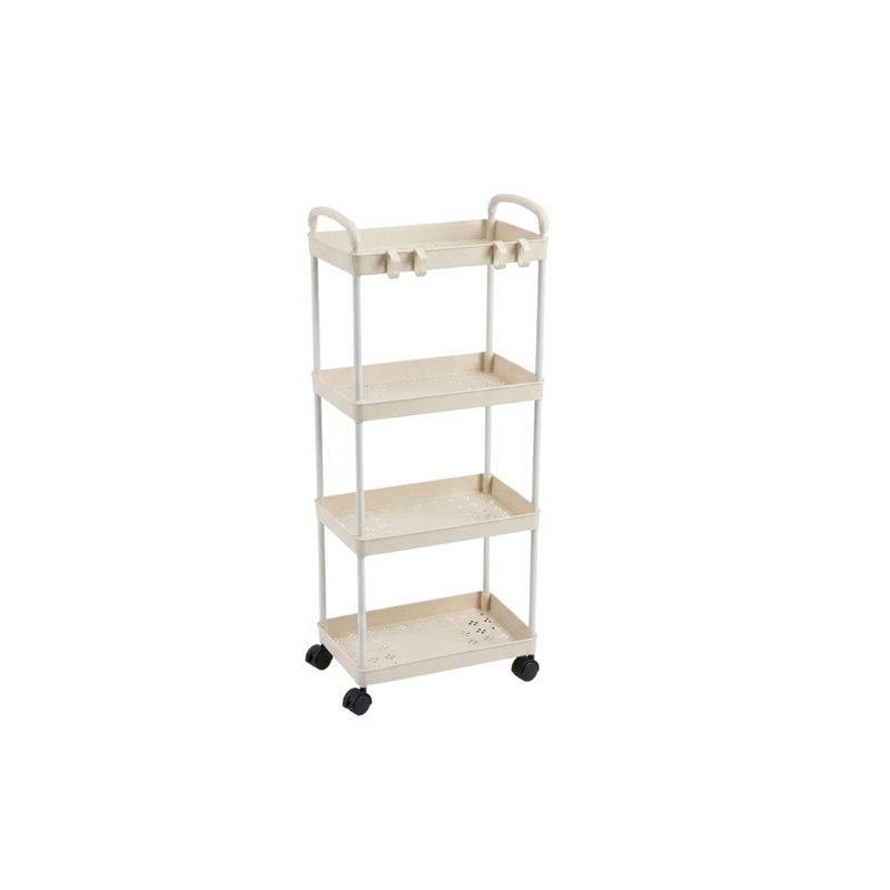 CARRITO DE ALMACENAMIENTO DE 4 NIVELES CON ASA, COCINA, BAÑO COLOR CREMA - 5