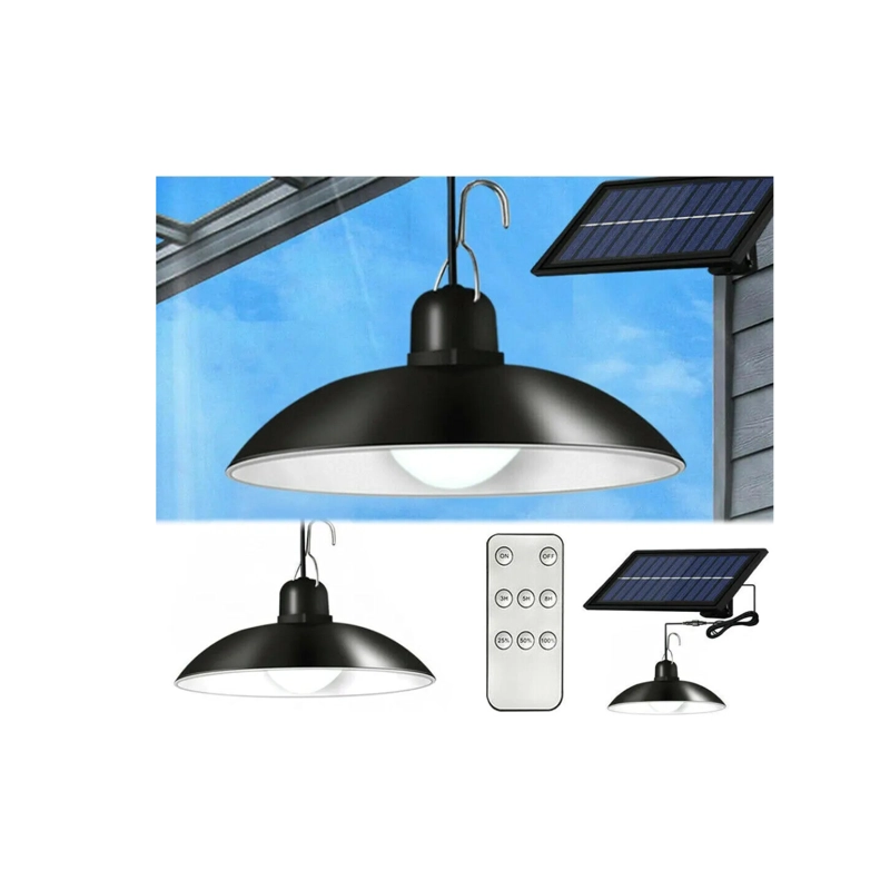 LAMPARA COLGANTE SOLAR DE EXTERIOR IP44 CON CONTROL REMOTO Y PANEL SEPARADO - NEGRO - 2