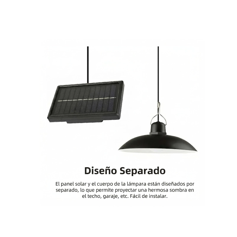 LAMPARA COLGANTE SOLAR DE EXTERIOR IP44 CON CONTROL REMOTO Y PANEL SEPARADO - NEGRO - 4