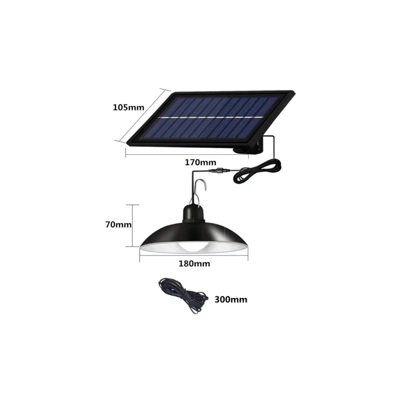LAMPARA COLGANTE SOLAR DE EXTERIOR IP44 CON CONTROL REMOTO Y PANEL SEPARADO - NEGRO - 5