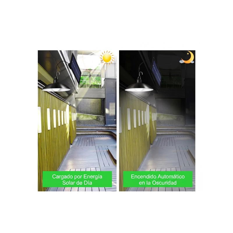 LAMPARA COLGANTE SOLAR DE EXTERIOR IP44 CON CONTROL REMOTO Y PANEL SEPARADO - NEGRO - 6