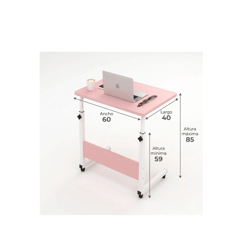 MESA ESCRITORIO AJUSTABLE CON RUEDAS PARA LAPTOP MULTIFUNCIONAL -.ROSA - 6