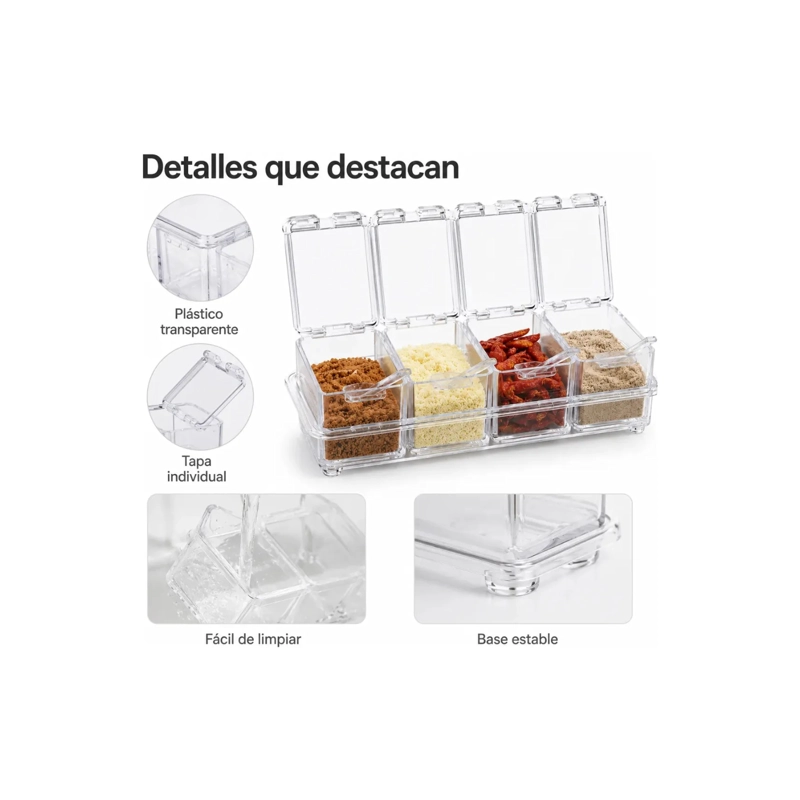 ESPECIERO ORGANIZADOR ACRILICO TRANSPARENTE CON 4 COMPARTIMIENTOS - 2