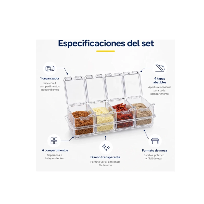 ESPECIERO ORGANIZADOR ACRILICO TRANSPARENTE CON 4 COMPARTIMIENTOS - 3