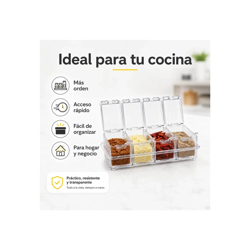 ESPECIERO ORGANIZADOR ACRILICO TRANSPARENTE CON 4 COMPARTIMIENTOS - 5