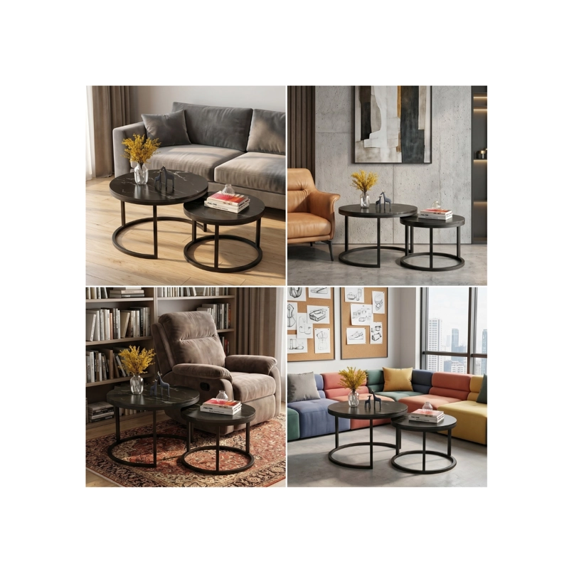 MESA DE CENTRO AUXILIAR DOBLE MELAMINA 70X50CM 34X40CM NEGRA - 2
