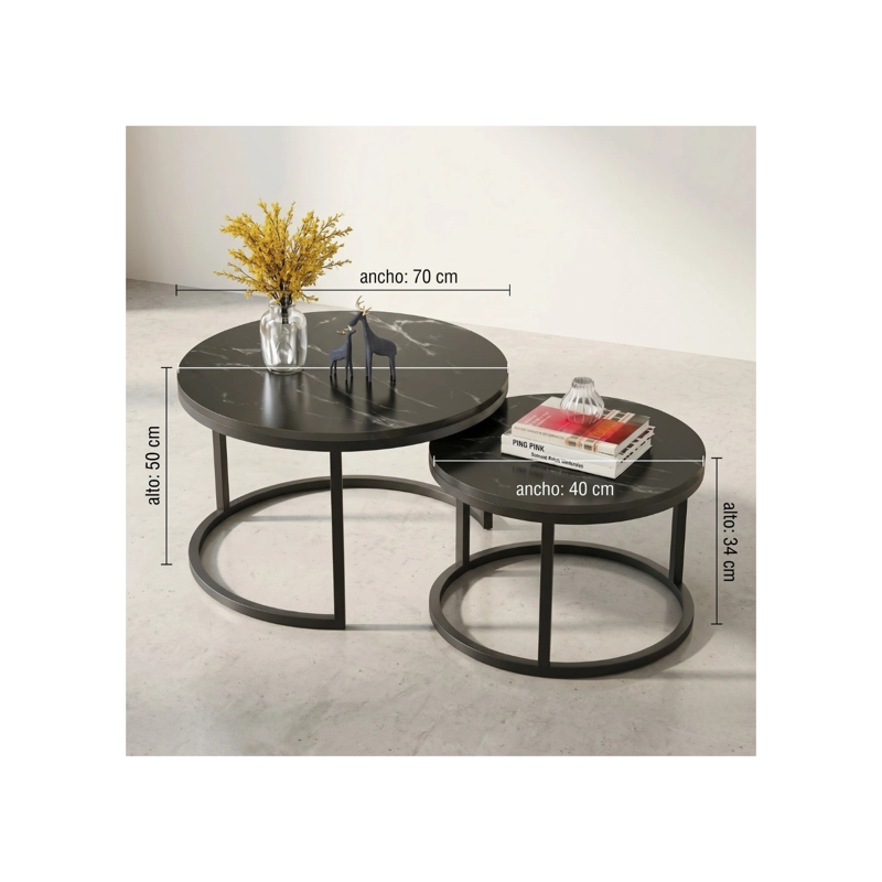 MESA DE CENTRO AUXILIAR DOBLE MELAMINA 70X50CM 34X40CM NEGRA - 3