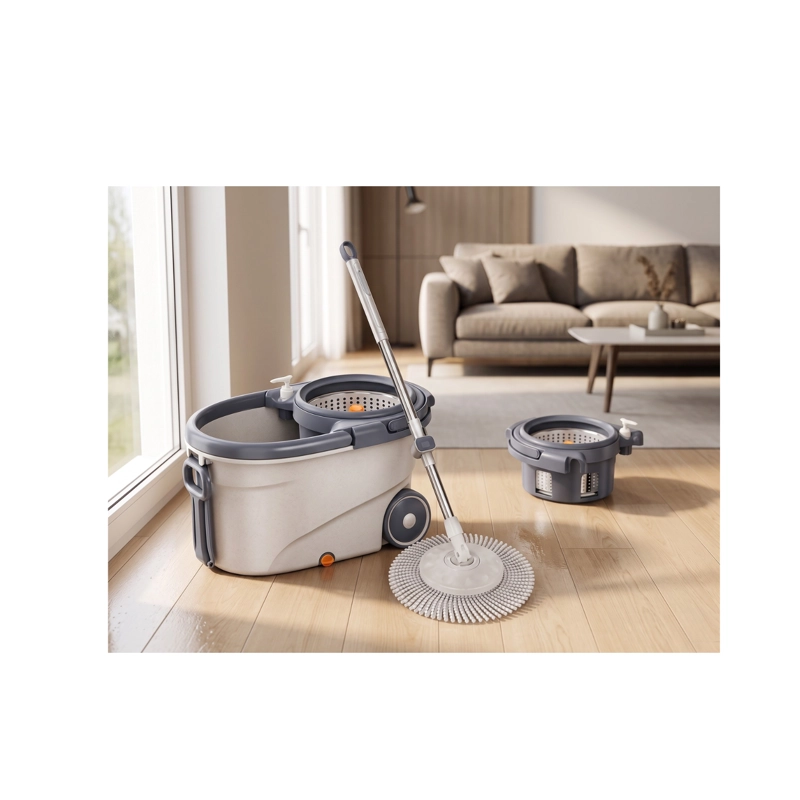 MOPA MOP GIRATORIA 360 PRO CON RUEDAS Y CENTRIFUGADO DE ACERO INOXIDABLE - GRIS/BLANCO - 3