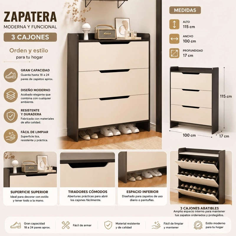 ZAPATERO ORGANIZADOR DE ENTRADA MODERNO COLOR GRIS - 3