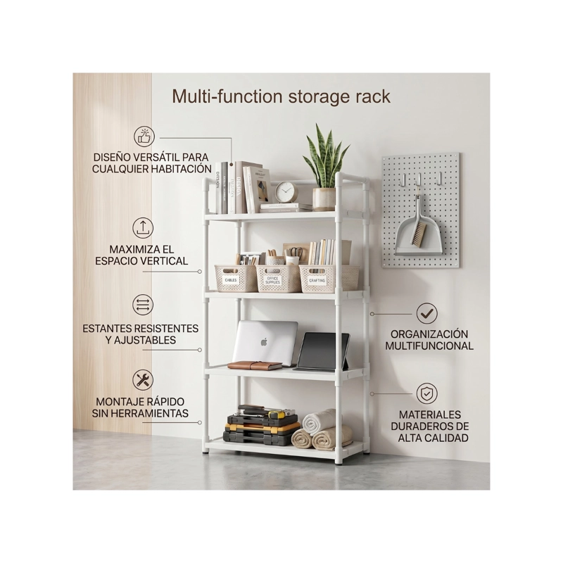 RACK ESTANTE 4 NIVELES MULTIUSO HOGAR BLANCO - 2