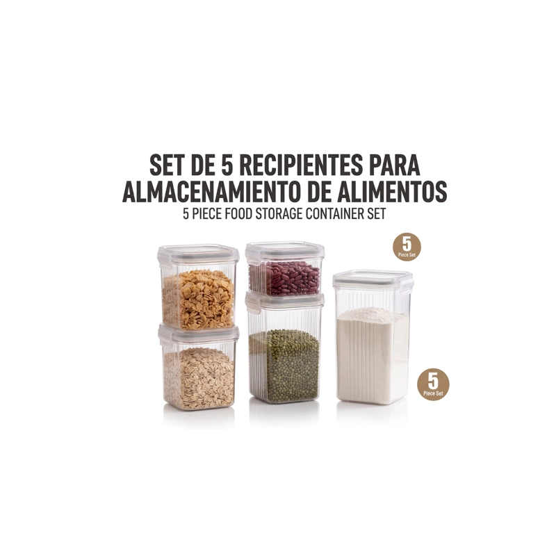 SET DE 5 CONTENEDORES HERME TICOS ORGANIZADORES DE COCINA ALIMENTOS - 1