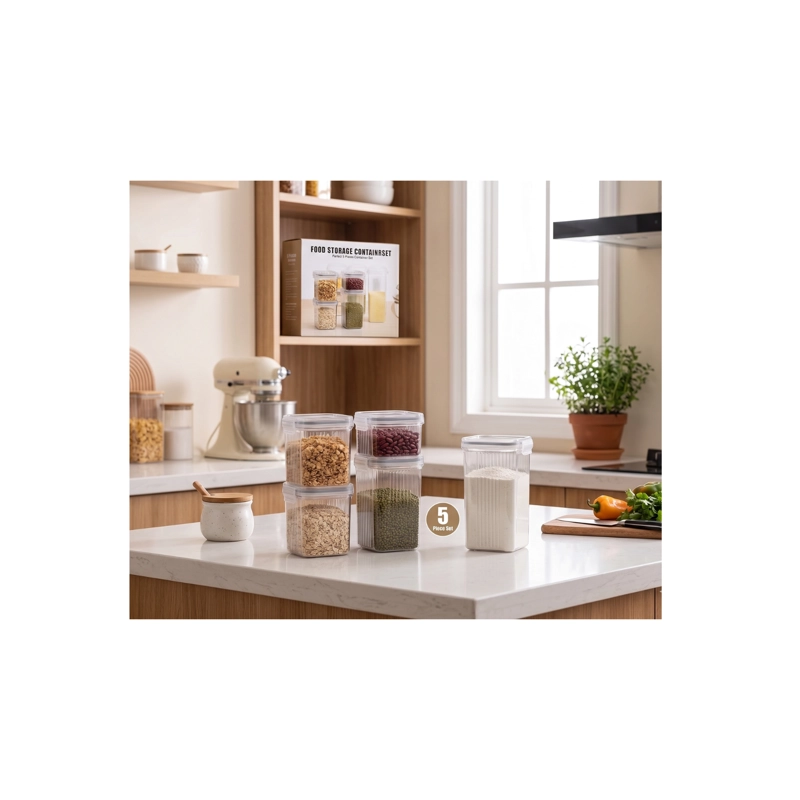 SET DE 5 CONTENEDORES HERME TICOS ORGANIZADORES DE COCINA ALIMENTOS - 3