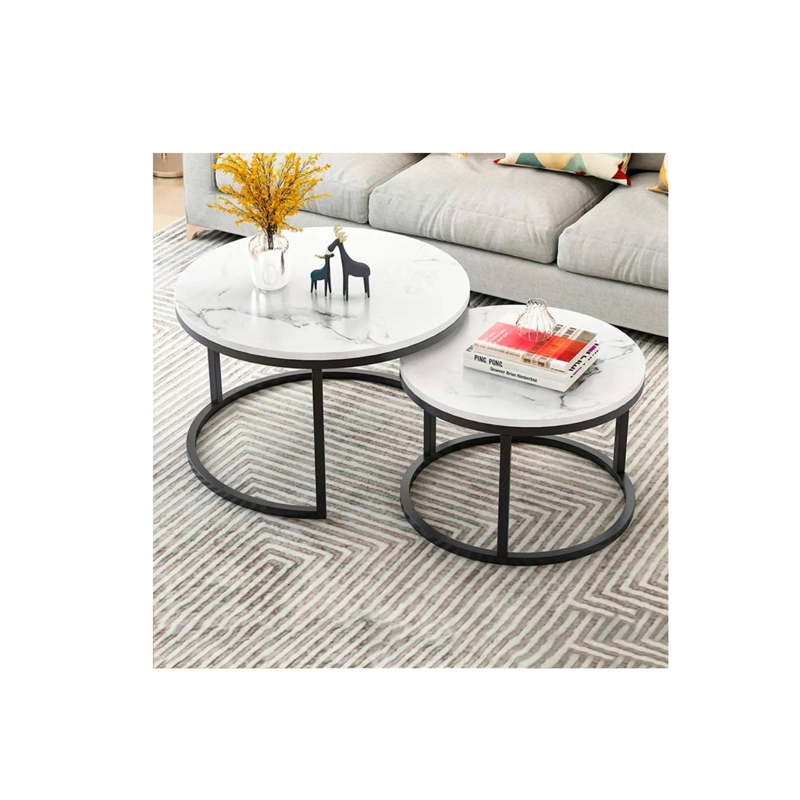 SET DE 2 MESAS DE CENTRO REDONDAS NIDO BLANCO Y NEGRO 70CM X 43.5 CM - 50CM X 39.5 - 1