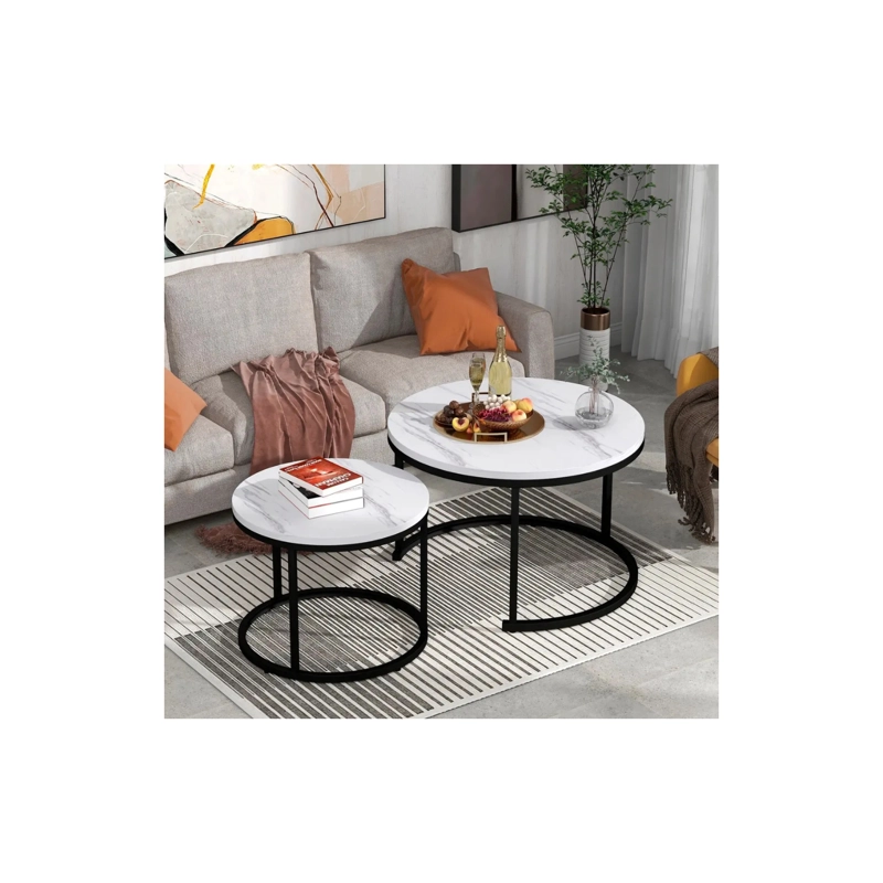 SET DE 2 MESAS DE CENTRO REDONDAS NIDO BLANCO Y NEGRO 70CM X 43.5 CM - 50CM X 39.5 - 3