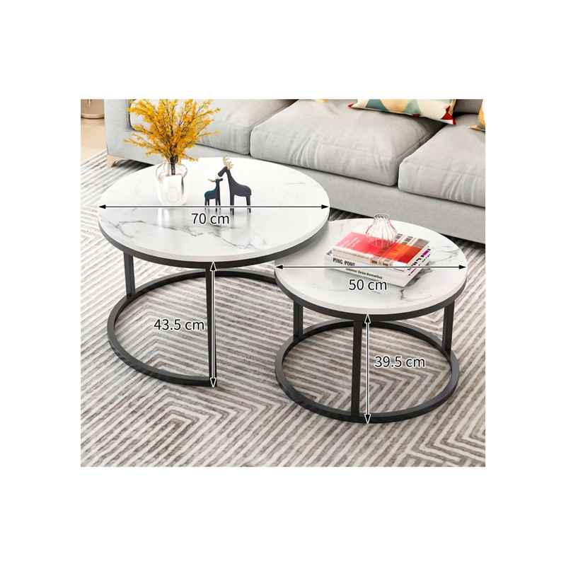 SET DE 2 MESAS DE CENTRO REDONDAS NIDO BLANCO Y NEGRO 70CM X 43.5 CM - 50CM X 39.5 - 5