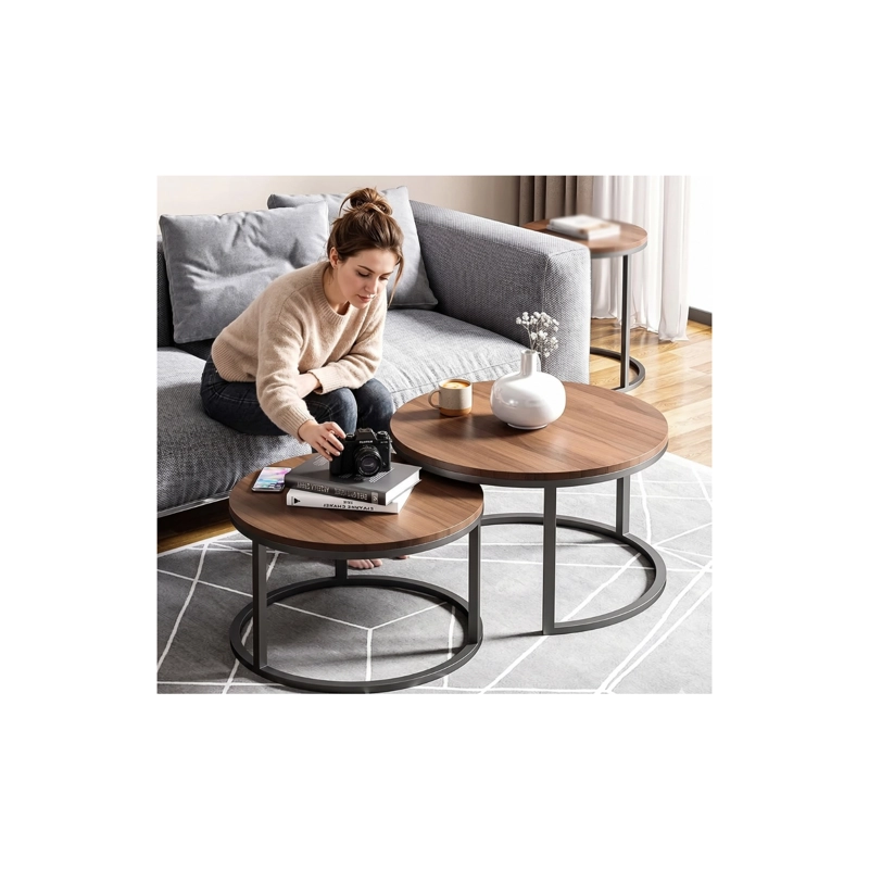 SET DE 2 MESAS DE CENTRO REDONDAS NIDO BLANCO Y NEGRO 70CM X 43.5 CM - 50CM X 39.5 - 6