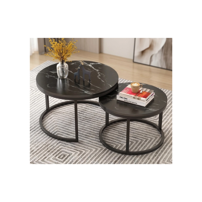 SET DE 2 MESAS DE CENTRO REDONDAS NIDO NEGRO 70CM X 43.5 CM - 50CM X 39.5 - 1