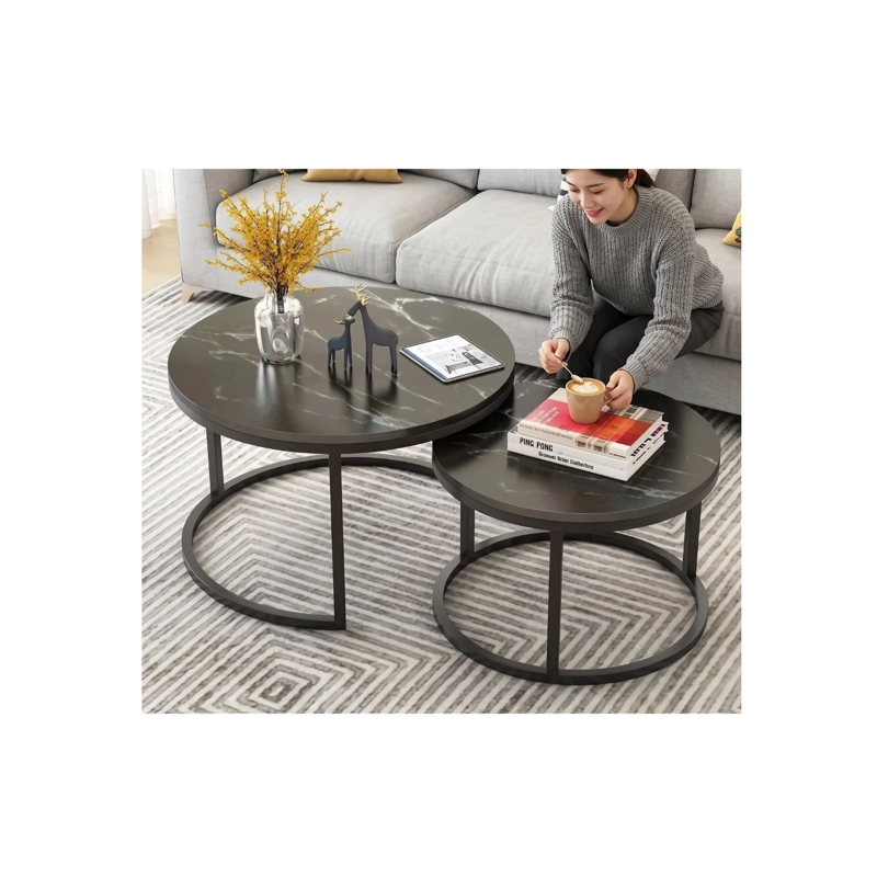 SET DE 2 MESAS DE CENTRO REDONDAS NIDO NEGRO 70CM X 43.5 CM - 50CM X 39.5 - 3