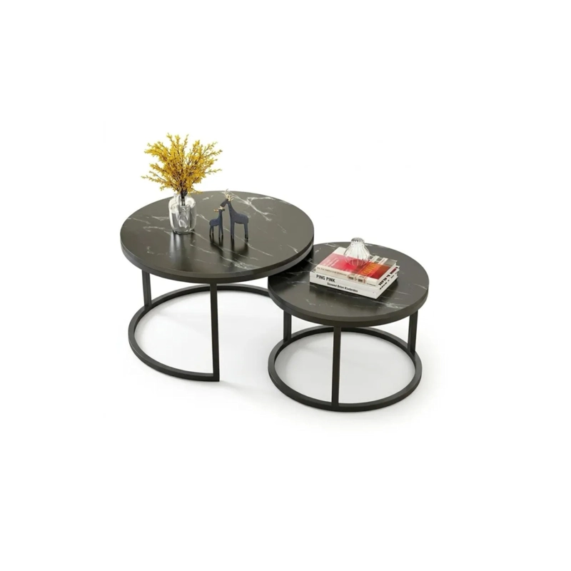 SET DE 2 MESAS DE CENTRO REDONDAS NIDO NEGRO 70CM X 43.5 CM - 50CM X 39.5 - 4