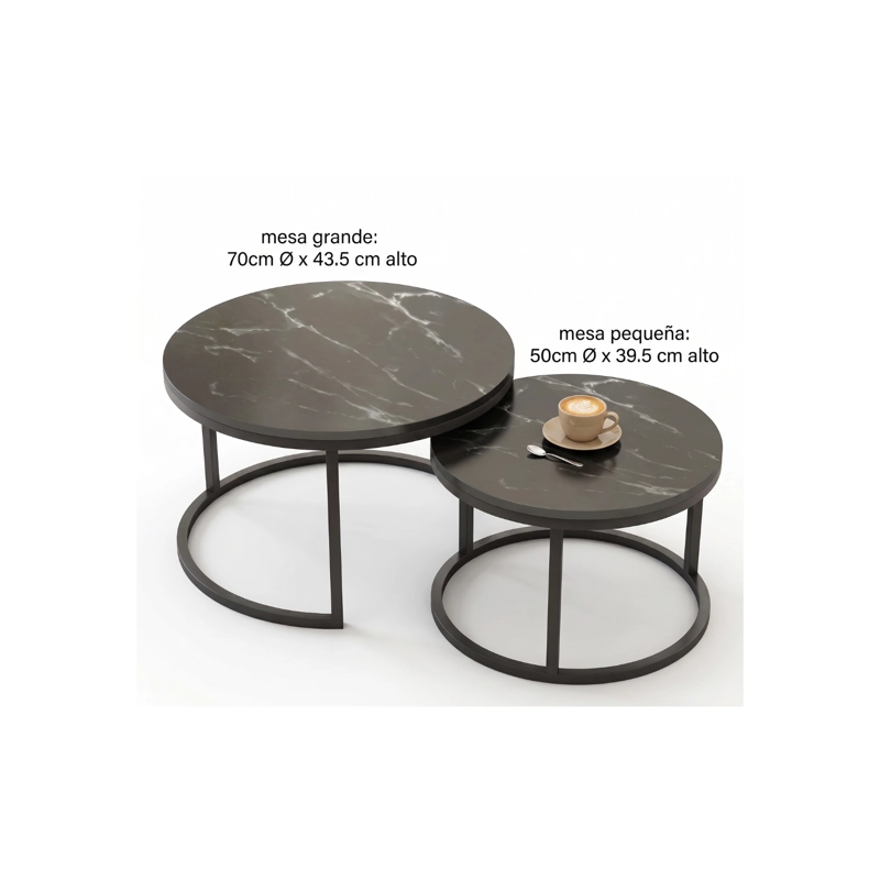 SET DE 2 MESAS DE CENTRO REDONDAS NIDO NEGRO 70CM X 43.5 CM - 50CM X 39.5 - 5