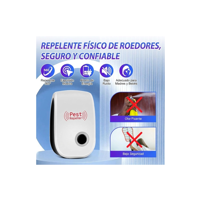 REPELENTE CONTRA ROEDORES INSECTOS VOLADORES Y RASTREROS ULTRASONICO SIN OLORES - 6