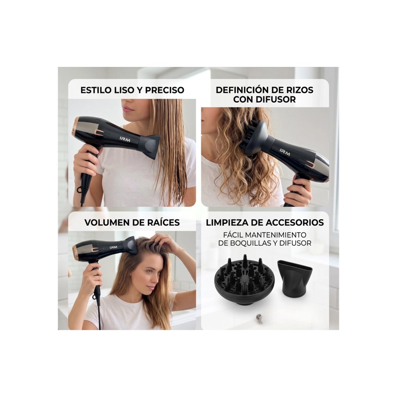 SECADOR DE PELO PROFESIONAL IRM 1800W CON DIFUSOR Y BOQUILLA - 2