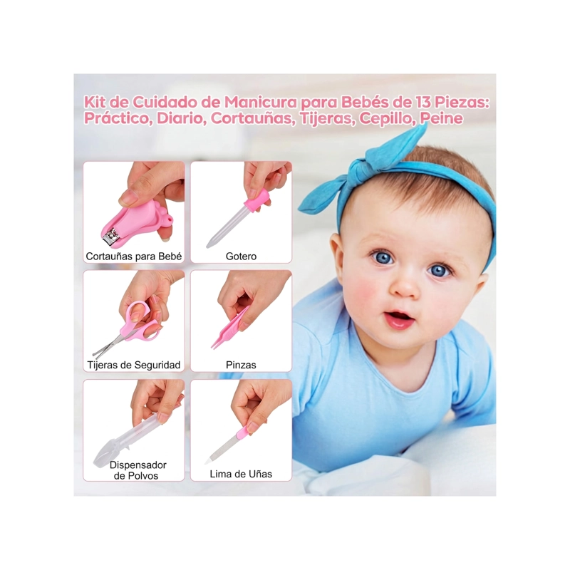 KIT DE CUIDADO E HIGIENE PARA BEBE S RECIE N NACIDOS 13 PIEZAS - ROSA - 2