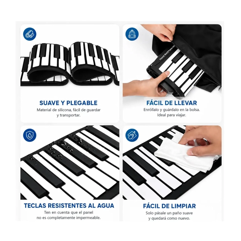 TECLADO MUSICAL PIANO FLEXIBLE ELECTRONICO ENROLLABLE - 3