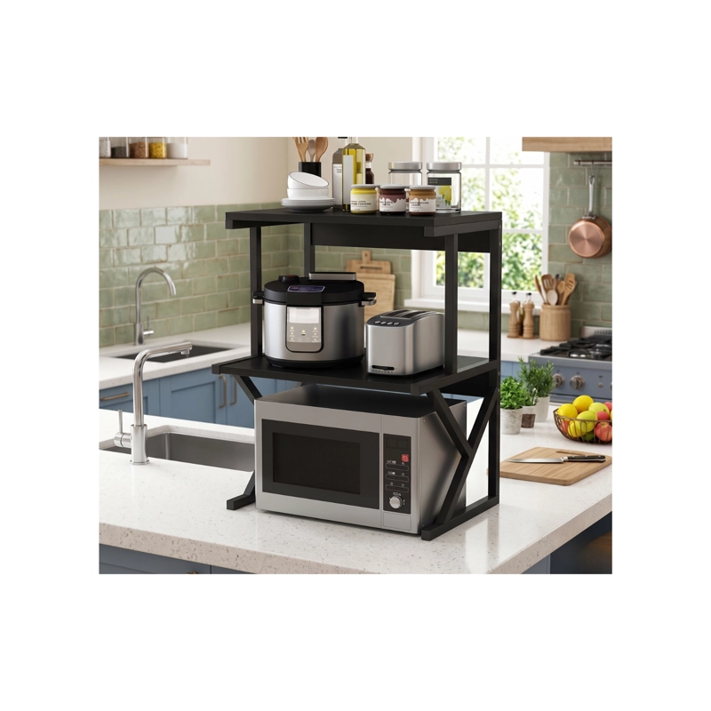 ESTANTE COCINA PARA HORNO MICROONDAS RACK ORGANIZADOR NEGRO - 1