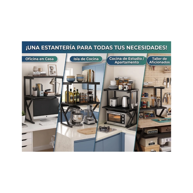 ESTANTE COCINA PARA HORNO MICROONDAS RACK ORGANIZADOR NEGRO - 2