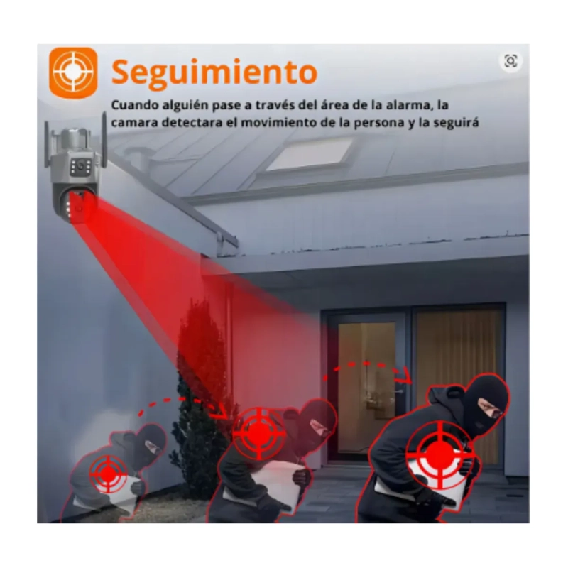 CAMARA DE SEGURIDAD EXTERIOR SOLAR WIFI CON DOBLE PANTALLA  VIGILANCIA 360° Y VISION NOCTURNA - 2