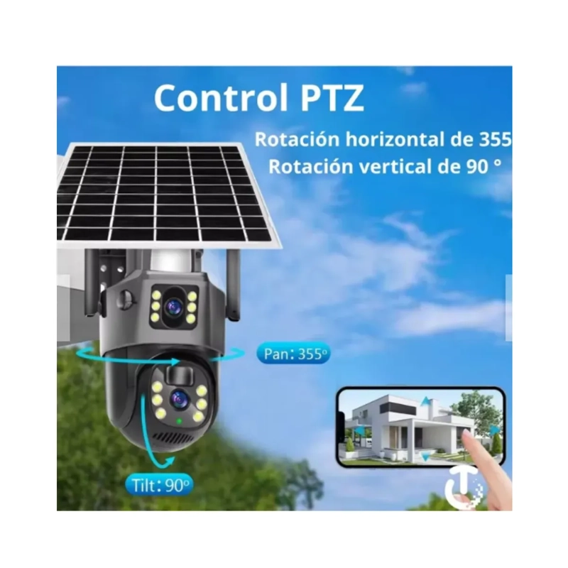 CAMARA DE SEGURIDAD EXTERIOR SOLAR WIFI CON DOBLE PANTALLA  VIGILANCIA 360° Y VISION NOCTURNA - 4